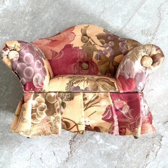 Vintage Couch Openable Floral Fabric Jewelry Box - Picture 1 of 5